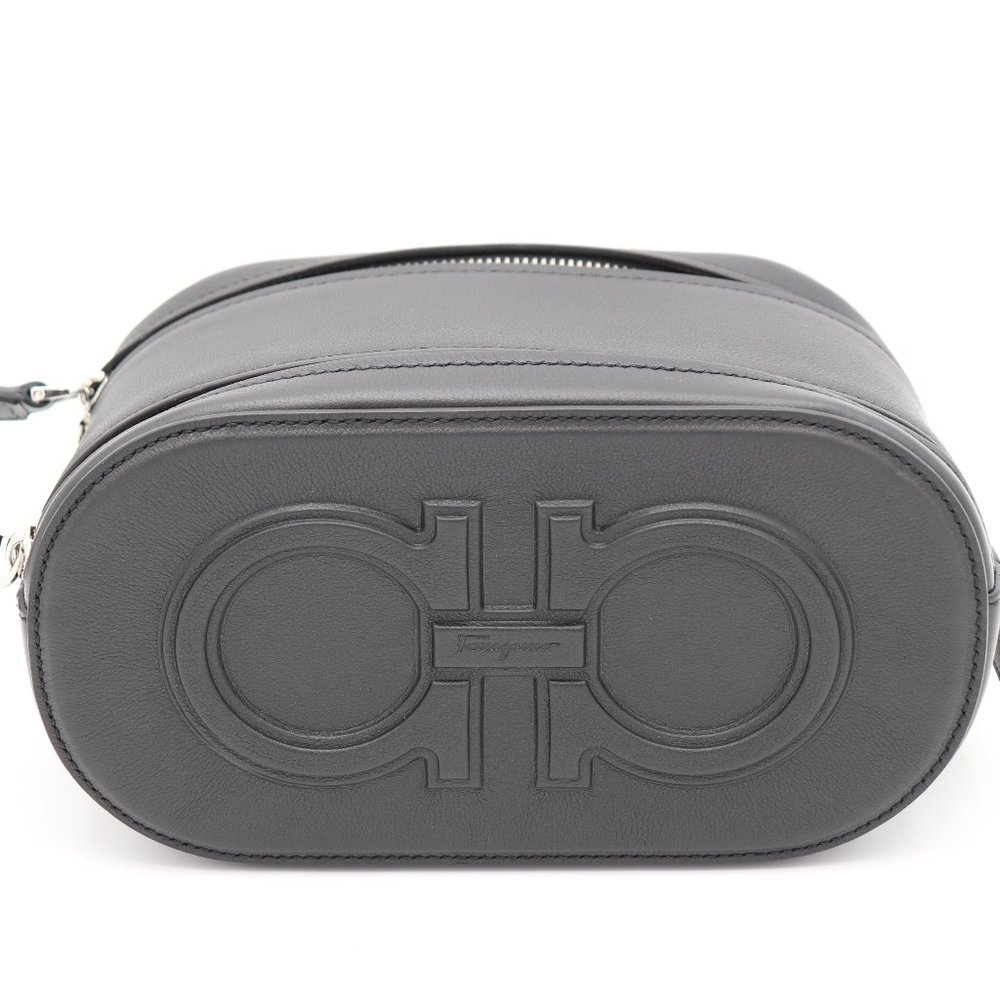 NWT Salvatore Ferragamo Men's Black Leather Double Gancio Dopp Kit Toiletry Bag